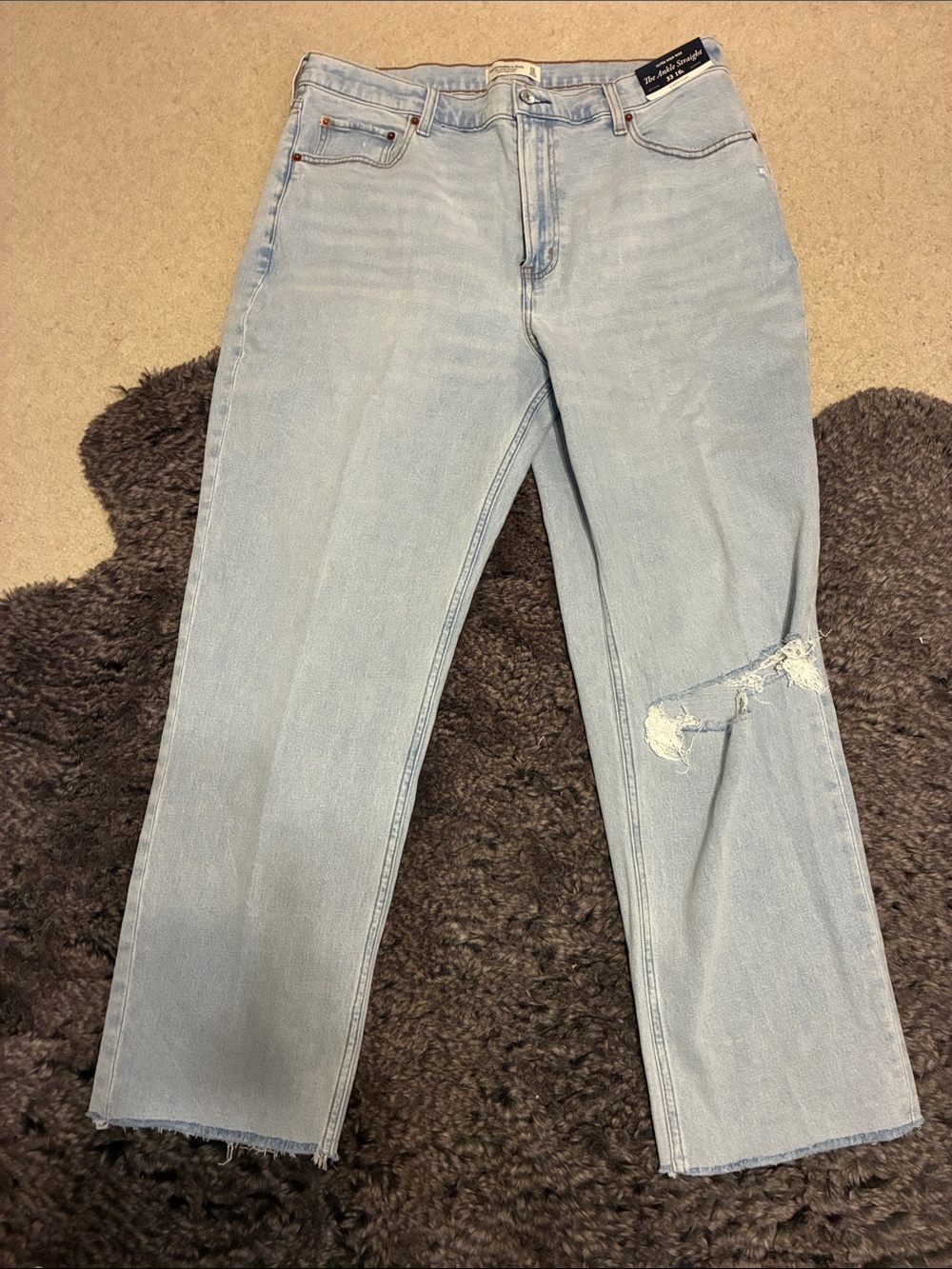 Abercrombie & Fitch Light Blue Distressed Straight-Leg Jeans
